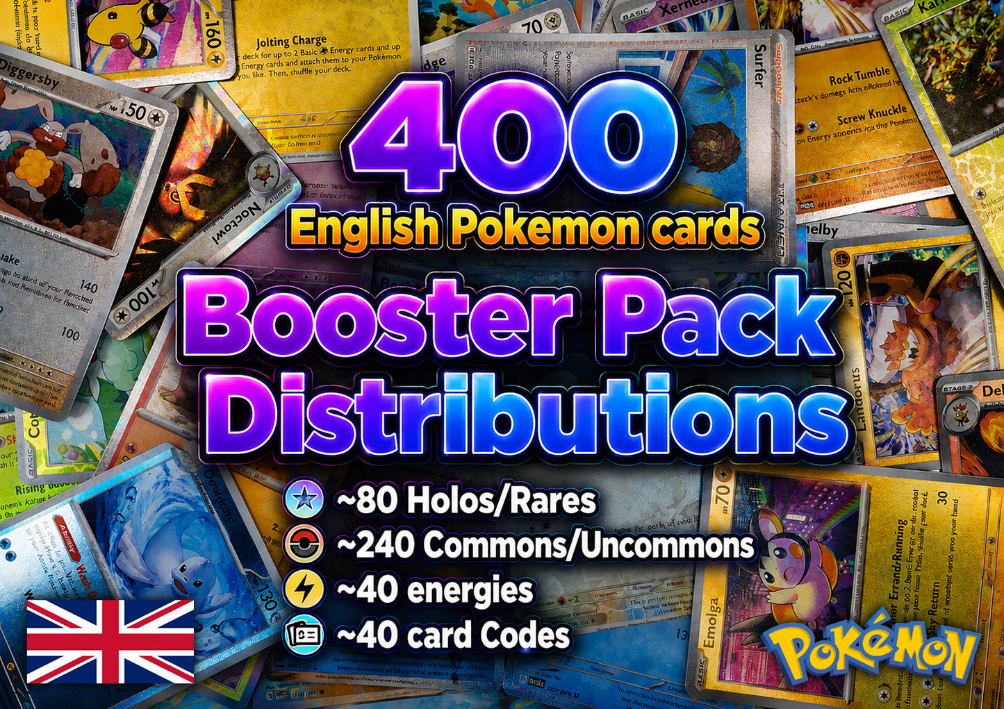 Pokémon Bulk - 400 (80 Holo/Rare) English Booster Pack Distributions
